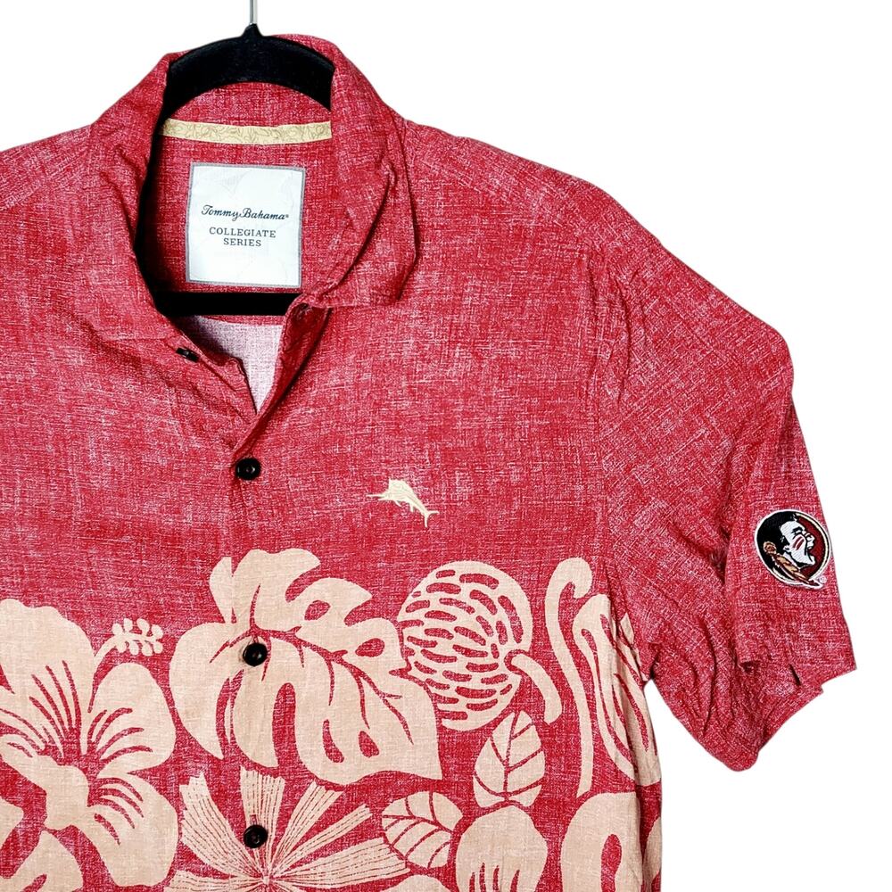 Tommy Bahama Collegiate Series Florida State Men's Hawaiian Shirt Red Gold Sz LG